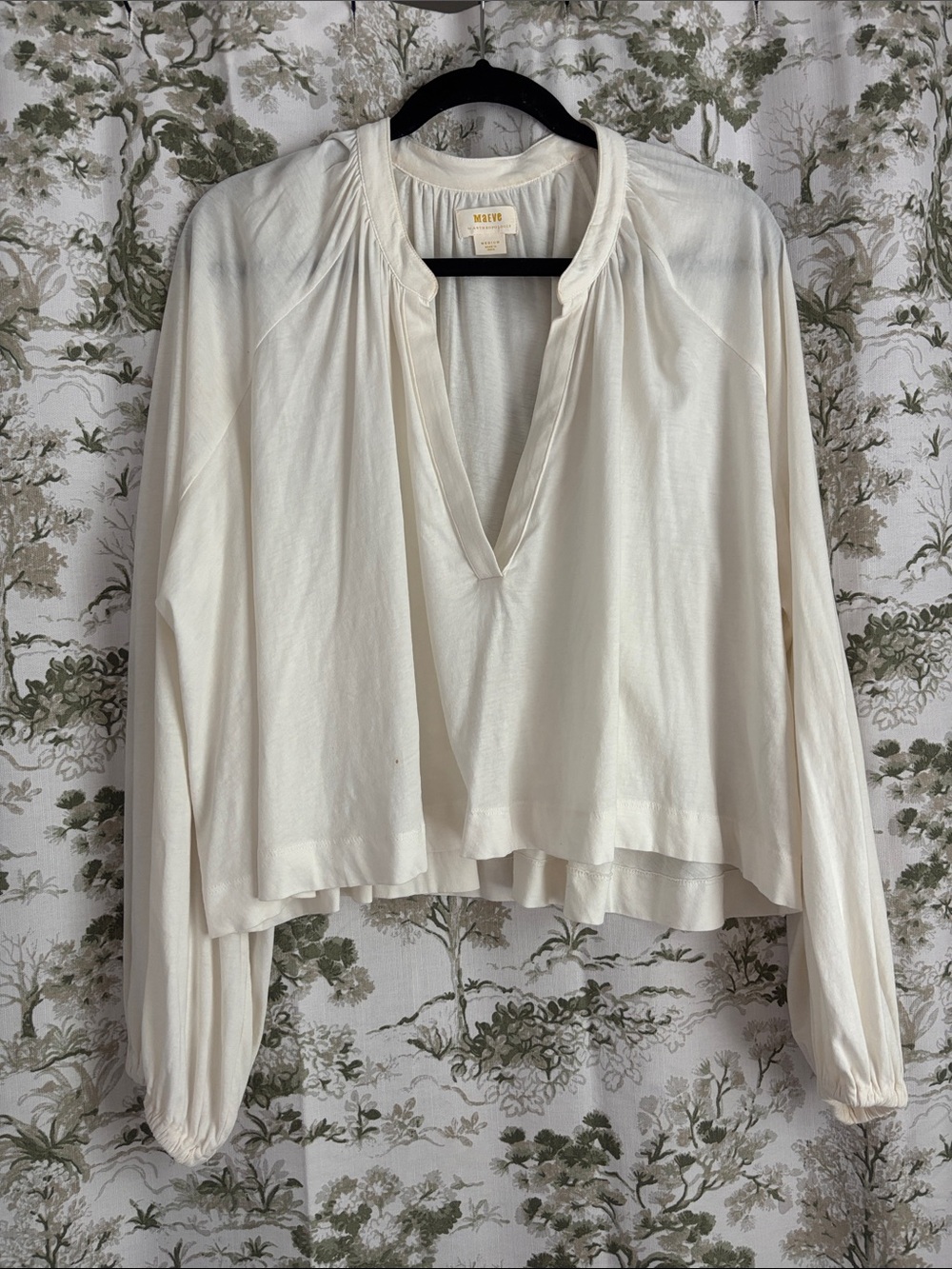 Maeve Ivory V-Neck Peasant Blouse with Billow Sleeves
